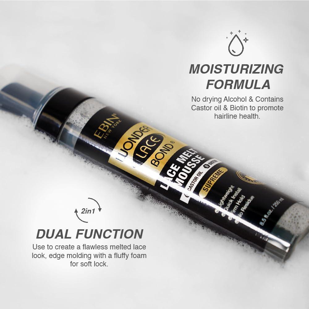 imageEBIN NEW YORK Wonder Lace Bond Melt Mousse 338oz100ml Extreme Firm Hold Supreme Biotin Castor Oil No Residue Long Lasting Formula with Protecting Edges Gives Undetectable and Natural Look85 Fl Oz Pack of 2