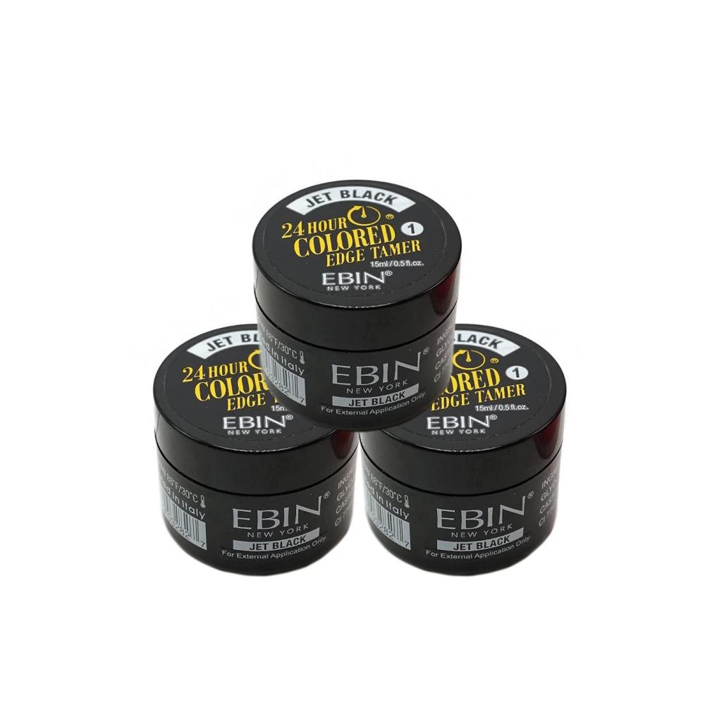 imageEBIN NEW YORK 24 Hour Colored Edge Tamer 3pack  05 Oz Jet Black No Flaking No Residue Covers Gray ampamp Roots