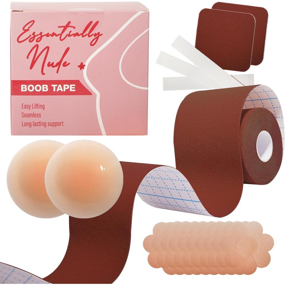 imageEssentially Nude Boob Tape Complete Kit  Seamless Boob tape for Breast Lift Push up and Shape Sweat Resistant Reusable BraBrown