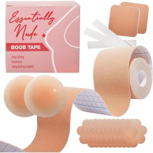 Essentially Nude Boob Tape Complete Kit – Seamless Boob tape for Breast Lift, Push up and Shape, Sweat Resistant Reusable Bra(Beige)