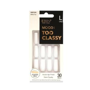 MOOD: TOO CLASSY Press On Nails – Marry Me | Trendy Long Coffin Shape | Salon Acrylic Finish, Kit Includes 30 Nail Tips, Mini Glue, Adhesive Tabs, Nail File, Cuticle Stick, Prep Pad(White Tux)