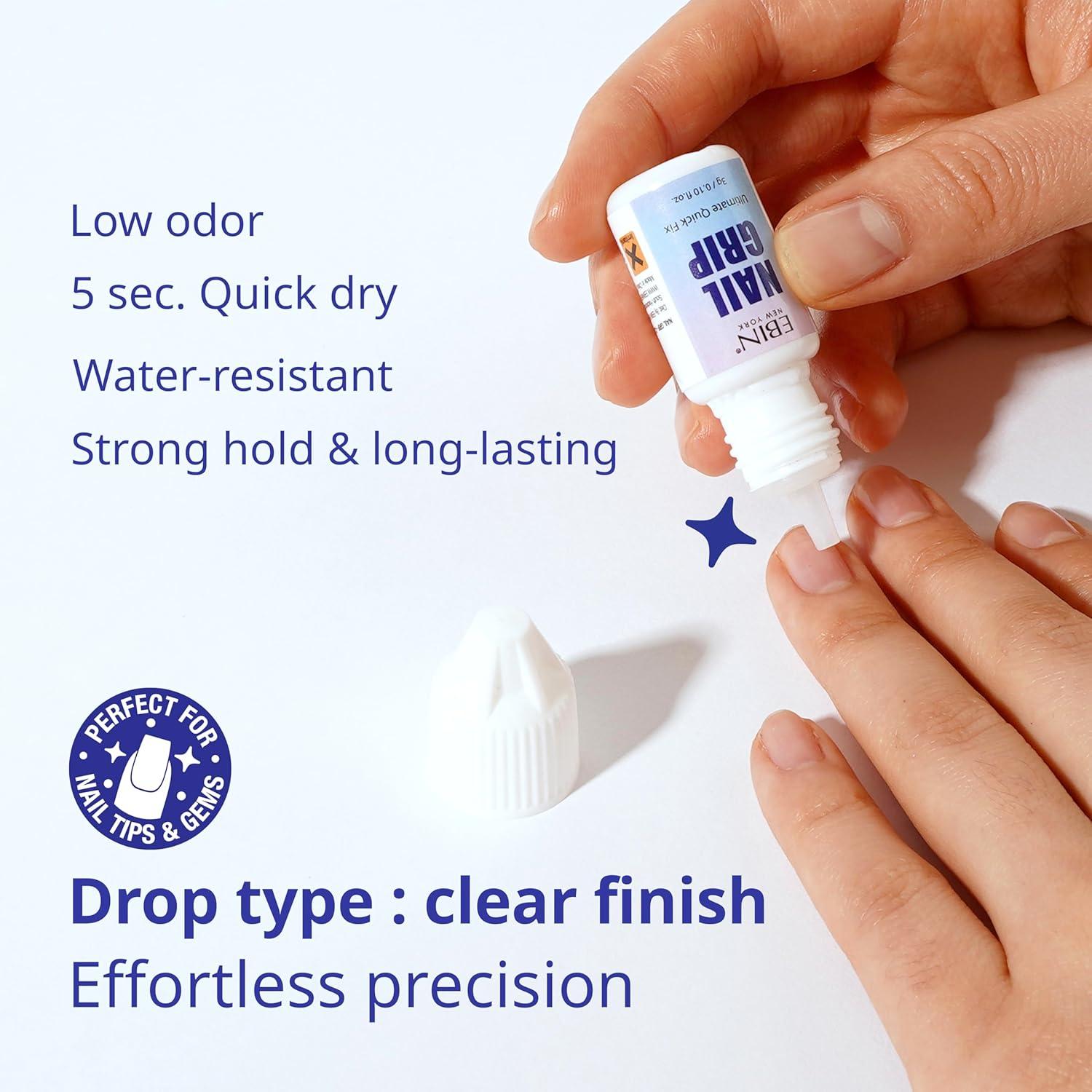 imageNail Grip Clear Drop Quick Dry Lasting Hold Perfect for PressOn Acrylic Nail Tips ampamp Rhinestone Gems Low Odor WaterResistant Easy ApplicatorClear Drop