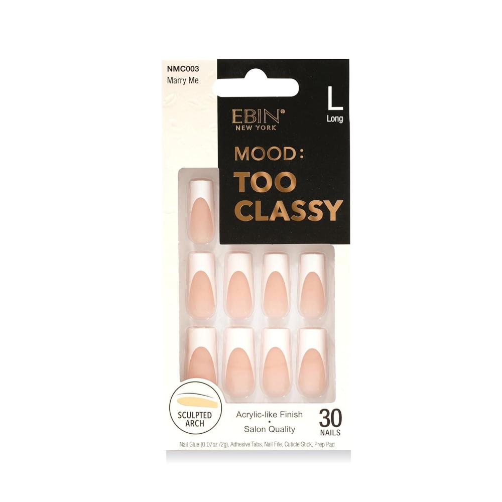 imageMOOD TOO CLASSY Press On Nails  Petals  Trendy Short Square Shape  Salon Acrylic Finish Kit Includes 30 Nail Tips Mini Glue Adhesive Tabs Nail File Cuticle Stick Prep PadMarry Me