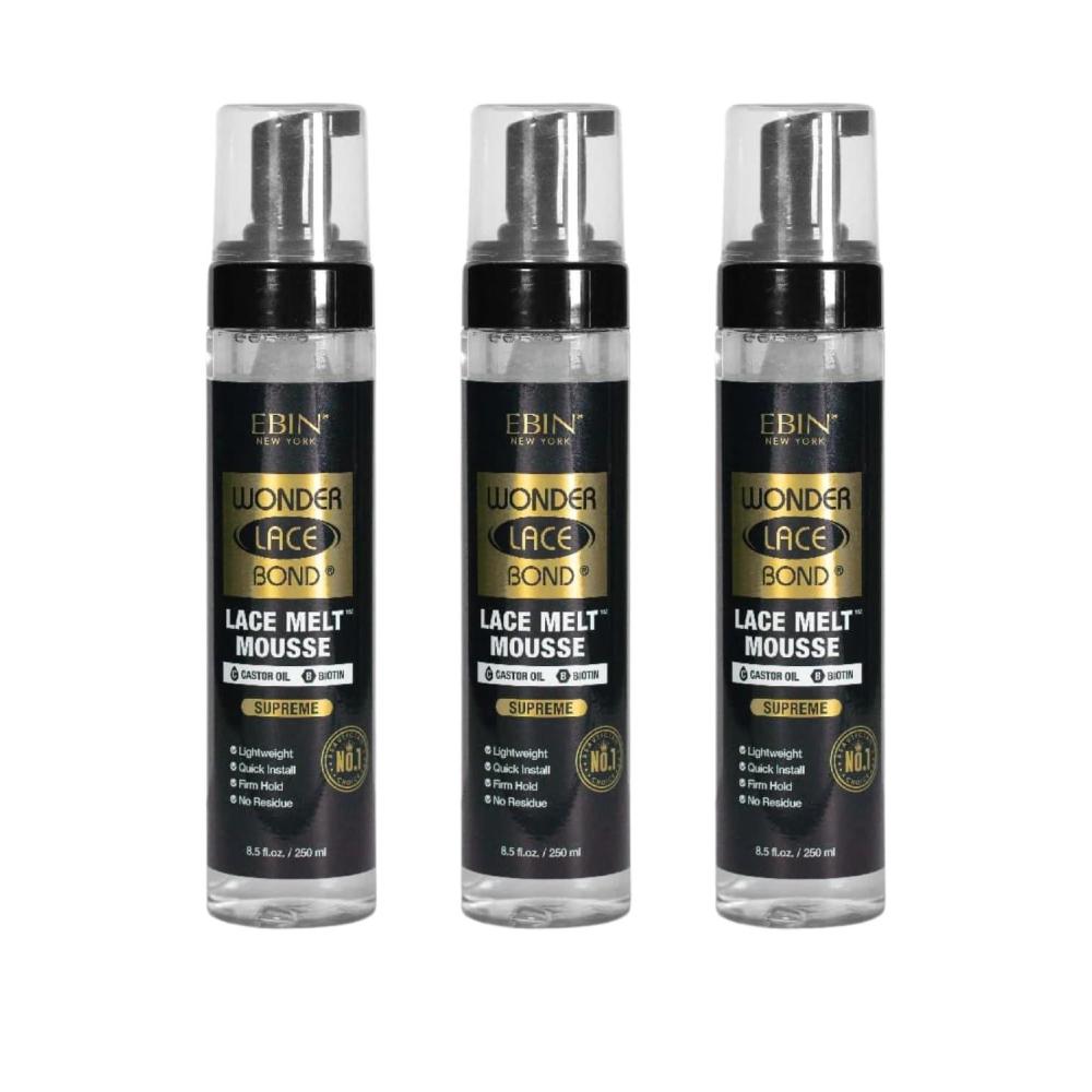 imageEBIN NEW YORK Wonder Lace Bond Melt Mousse 85oz250ml Extreme Firm Hold Supreme  Biotin  Castor Oil  No Residue Long Lasting Formula with Protecting Edges Gives Undetectable and Natural Look267 Fl Oz Pack of 3