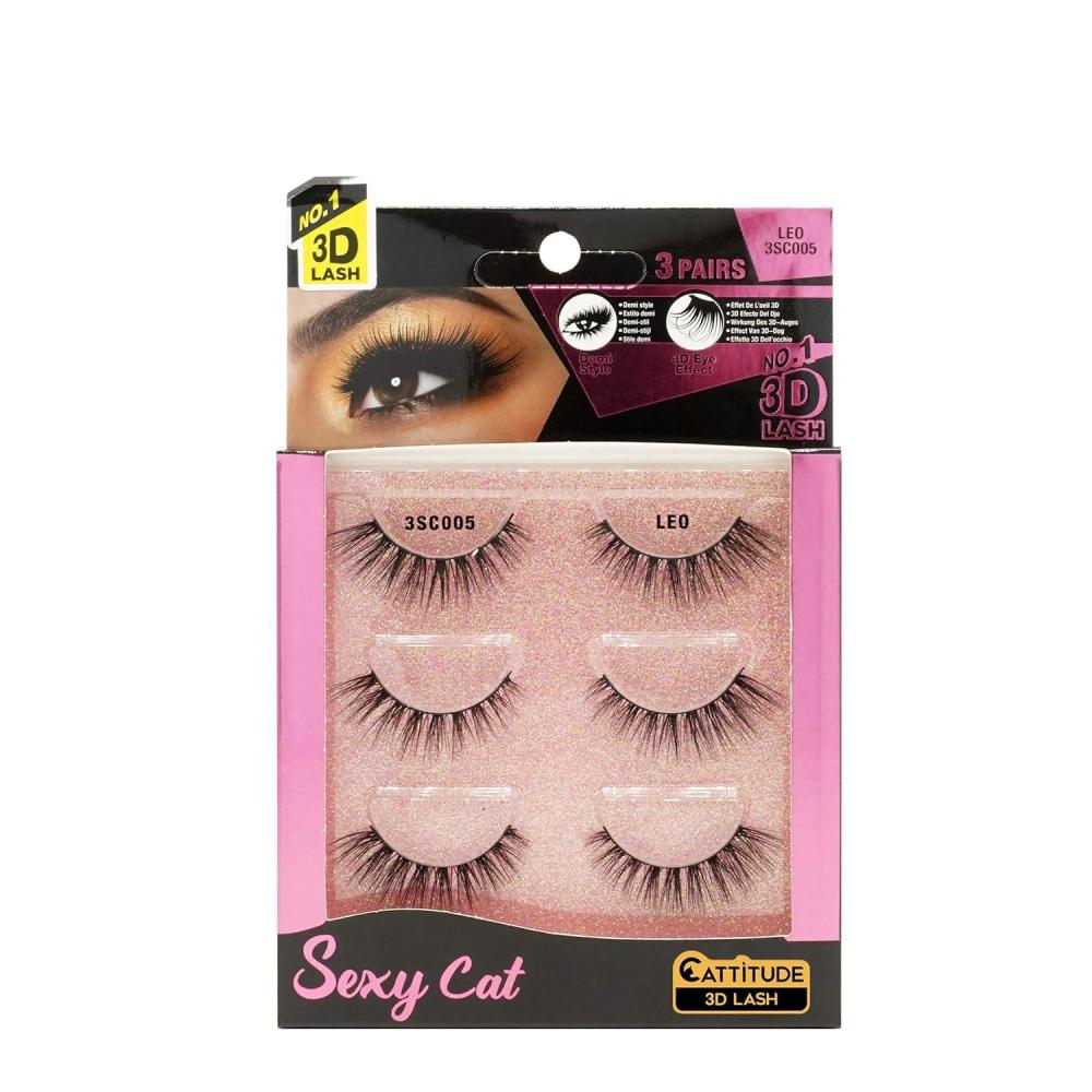 image:imageEBIN NEW YORK Cattitude 3D Lash 3 Pair  Doll Cat 3D Lash Baby Doll Lash Look Long Voluminous Wispy Hair Staggered Lash Style Elongated Center Lightweight Comfortable Wear ReusableSexy Cat  Leo