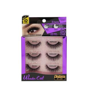 EBIN NEW YORK Cattitude 3D Lash 3 Pair – Doll Cat 3D Lash Baby Doll Lash Look Long Voluminous Wispy Hair Staggered Lash Style Elongated Center Lightweight Comfortable Wear Reusable(Wonder Cat – February)