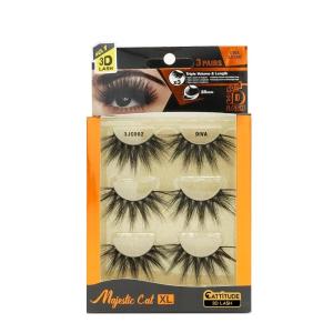 EBIN NEW YORK Cattitude 3D Lash 3 Pair – Doll Cat 3D Lash Baby Doll Lash Look Long Voluminous Wispy Hair Staggered Lash Style Elongated Center Lightweight Comfortable Wear Reusable(Majestic Cat – Diva)