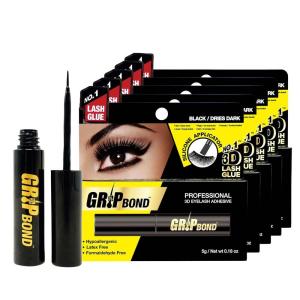 EBIN NEW YORK Grip Bond 2 in 1 Eyelash Glue & Eyeliner Brown 0.02 oz | Fast Dry Strong Hold Smudge Resistant Latex Free for Sensitive Eyes(Brush (5pack))