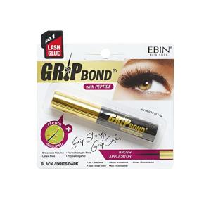 EBIN NEW YORK Grip Bond Eyelash Adhesive Glue (Brush Type, White/Dries Clear, Biotin)|Fast Dyring, Enhancing Volume, Easy Application, Long Lasting, Latex Free(Peptide – Black)