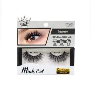 EBIN NEW YORK Royalty Mink Cattitude 3D Lash – Diamond Real Mink 3D Lash Wispy Fluffy Reusable Medium Length Staggered Lash For Feathery Fluffy Effect(Mink Cat Queen – Agate)