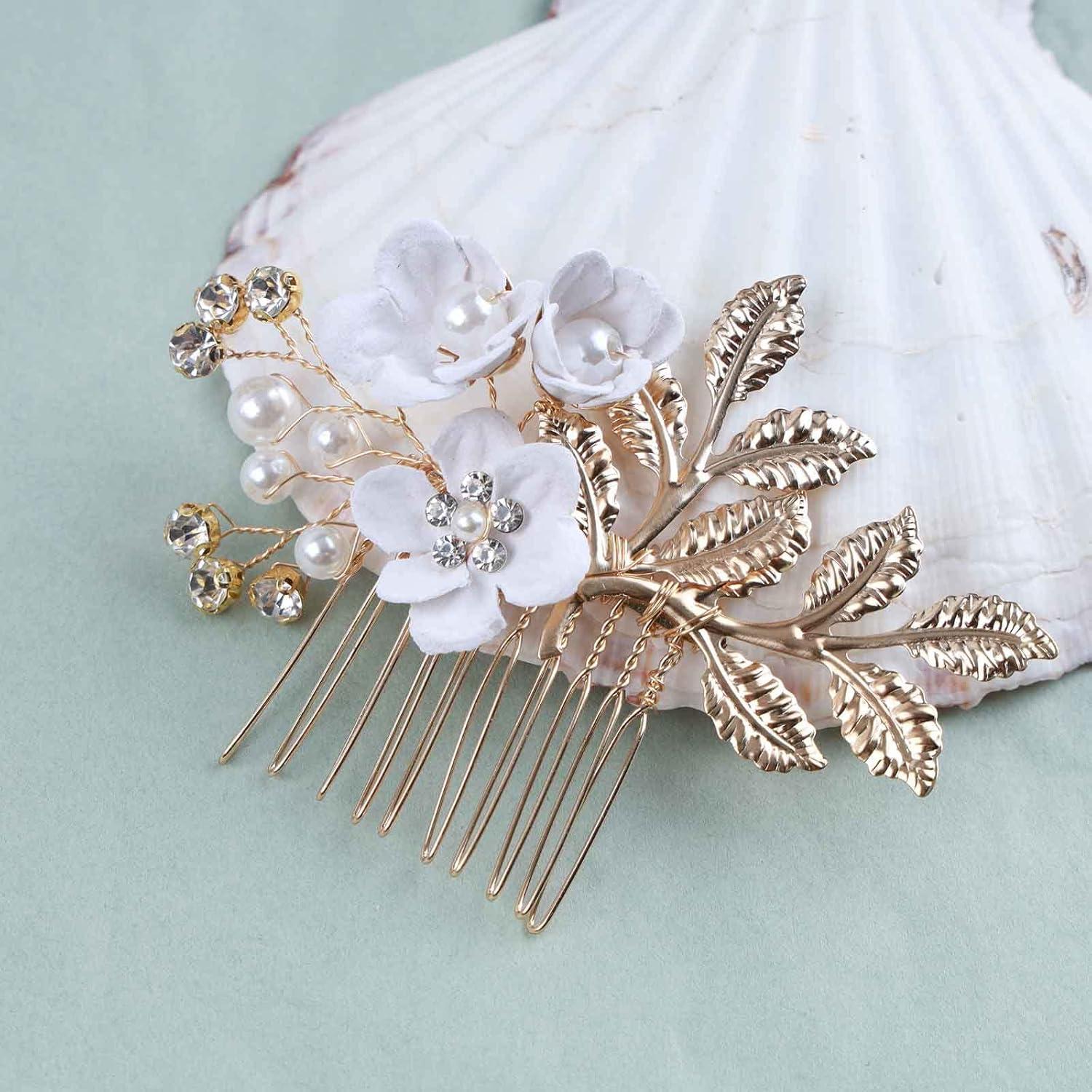 imageMariage Cristal Peigne Cheveux Marie Perle Strass Fleur Barrette Cheveux Peigne Feuille Dor Postiche Cheveux Accessoires Pour Femmes Et Filles