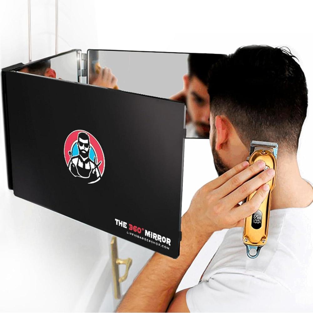 imageMiroir 360 degrs pour se Couper Les Cheveux Hauteur Rglable avec Crochets Miroir 3 Faces Pliable Miroi de barbier Miror Coiffure Homme Miroi Triptyque Barber I sans LED II Sans Led I