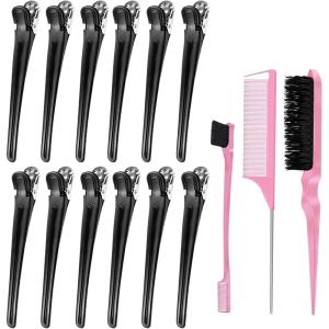 12pcs Pince Crocodile Cheveux Femme avec Peigne de Style, Pince Cheveux Coiffeur, Pince à Cheveux à Bec de Canard Pratiques pour Maquillage et Coiffure Professionnel Salon Outil