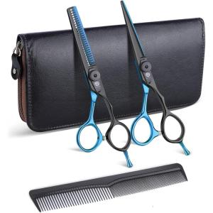 Kit de Ciseaux de Coiffure Professionnel Or Rose Ciseaux Coiffure 5,5 Pouces Inox Peigne Acier Ciseaux Coiffure Desepaissir Ciseaux Cheveux Coupe Frange Barbe pour Coiffeur Femme Enfant(Qhblau)