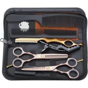 Kit de Ciseaux de Coiffure Professionnel Or Rose Ciseaux Coiffure 5,5 Pouces Inox Peigne Acier Ciseaux Coiffure Desepaissir Ciseaux Cheveux Coupe Frange Barbe pour Coiffeur Femme Enfant(Or Rose)