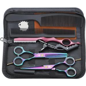 Kit de Ciseaux de Coiffure Professionnel Or Rose Ciseaux Coiffure 5,5 Pouces Inox Peigne Acier Ciseaux Coiffure Desepaissir Ciseaux Cheveux Coupe Frange Barbe pour Coiffeur Femme Enfant(Multicolore)