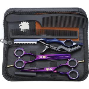 Kit de Ciseaux de Coiffure Professionnel Or Rose Ciseaux Coiffure 5,5 Pouces Inox Peigne Acier Ciseaux Coiffure Desepaissir Ciseaux Cheveux Coupe Frange Barbe pour Coiffeur Femme Enfant(Violet)