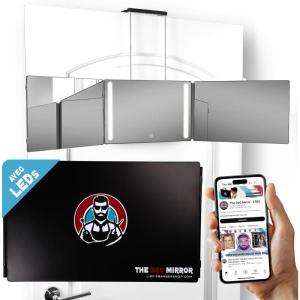 Miroir 360 degrés pour se Couper Les Cheveux – Hauteur Réglable avec Crochets – Miroir 3 Faces Pliable – Miroi de barbier – Miror Coiffure Homme – Miroi Triptyque Barber (I sans LED I)(| avec Led |)