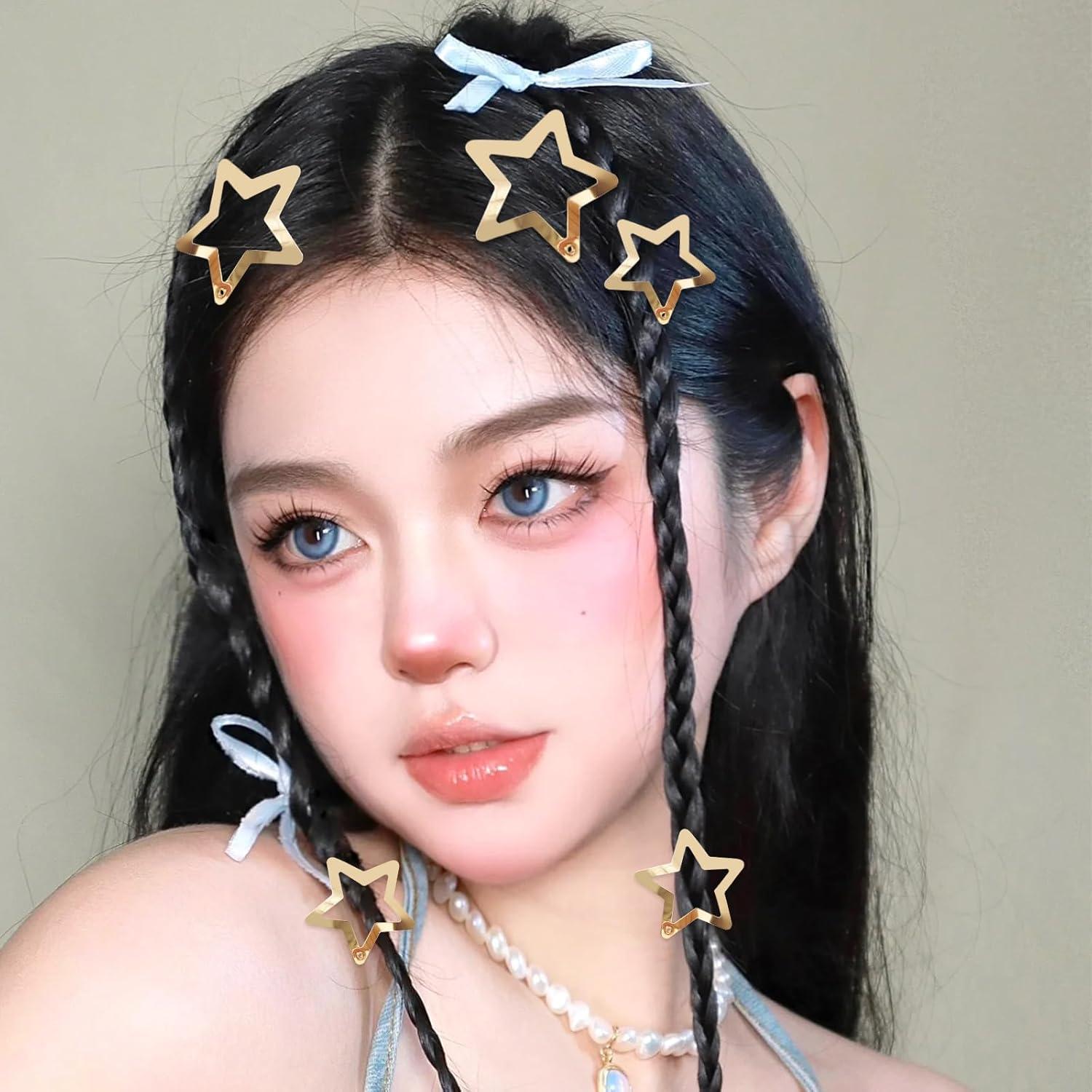 image10pcs Barrettes Etoile Lumineux Dans la Nuit Pinces cheveux Pression Y2k Multicolore Etoiles en Mtal Argente AntiDrapant pour Coiffure Femme FilleDor 12pcs
