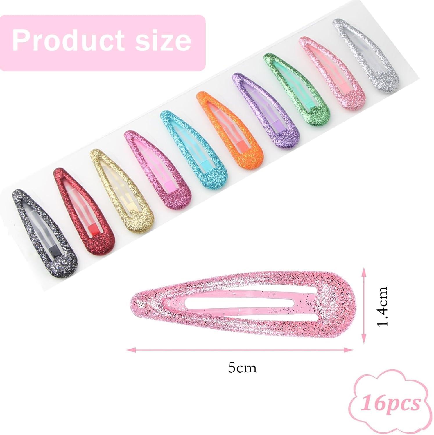 image16 Pcs Briller Clips Pression pour Cheveux Clips Cheveux en Mtal Color Paillettes Clips Cheveux Barrettes Accessoires de CoiffureRose rouge16
