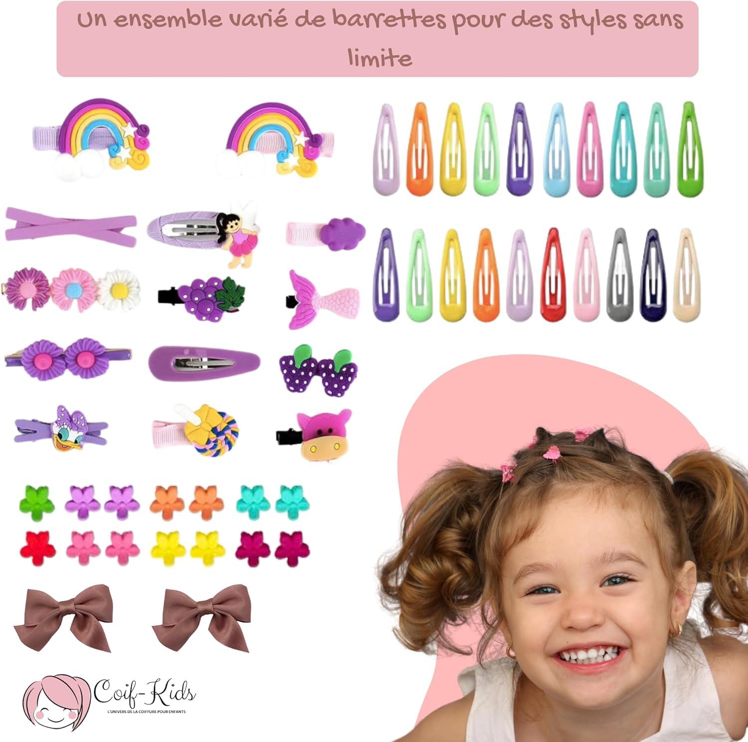 imageCoifKids Elastiques Cheveux fille Barrettes Coiffure Petite Fille Accessoires de Coiffure pour Cheveux Bb Pince Chouchou et Peigne Enfant Coffret Cadeaux