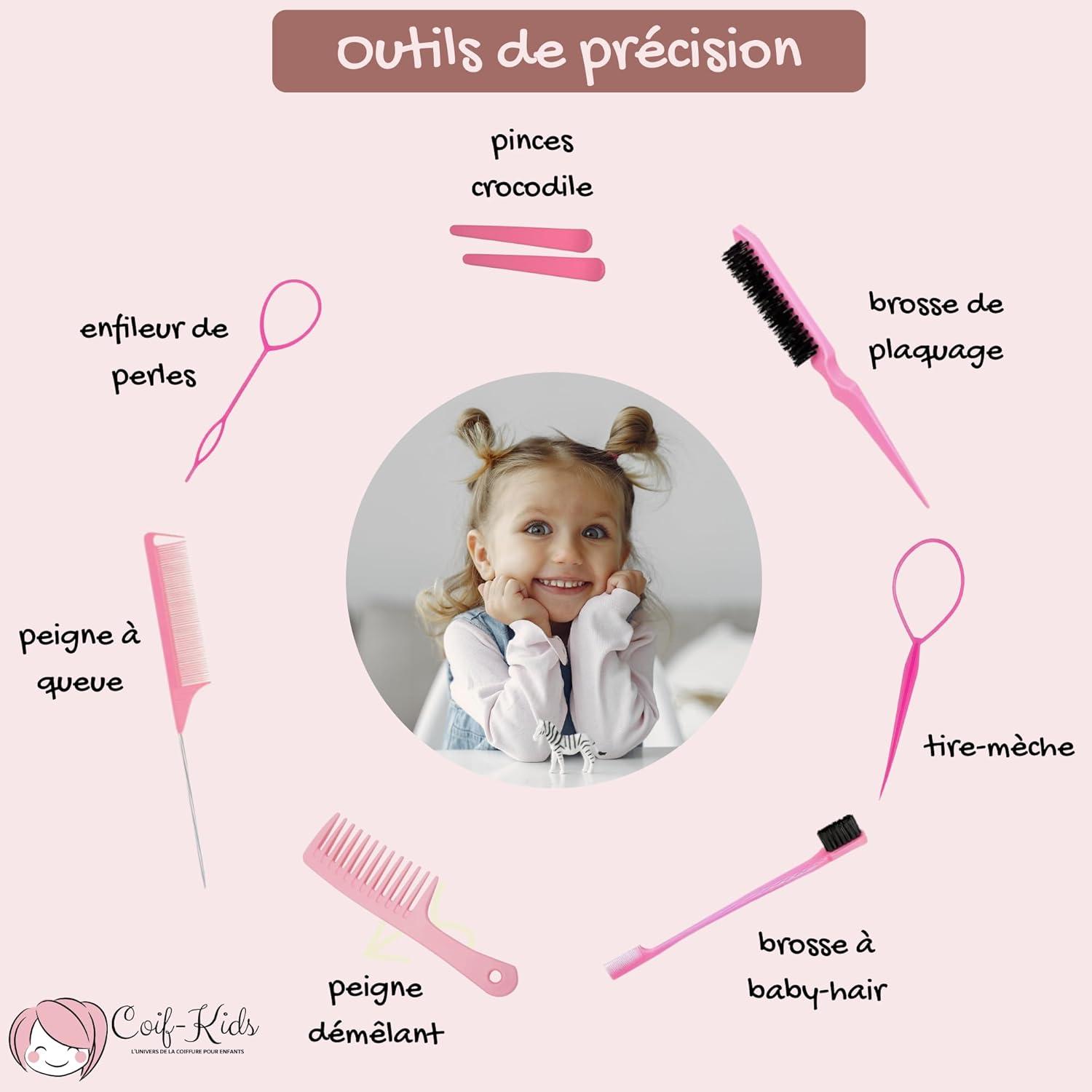 imageCoifKids Elastiques Cheveux fille Barrettes Coiffure Petite Fille Accessoires de Coiffure pour Cheveux Bb Pince Chouchou et Peigne Enfant Coffret Cadeaux