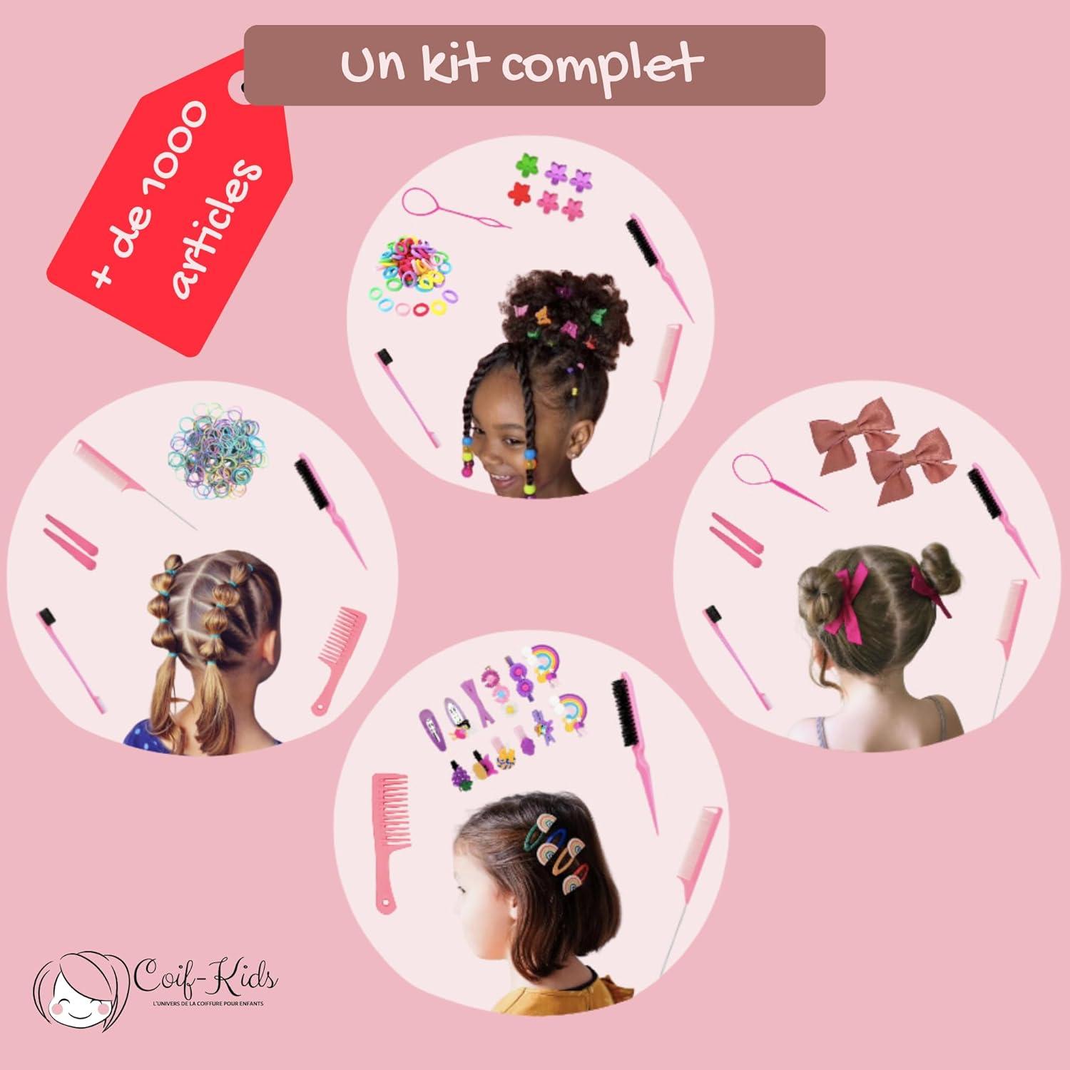 imageCoifKids Elastiques Cheveux fille Barrettes Coiffure Petite Fille Accessoires de Coiffure pour Cheveux Bb Pince Chouchou et Peigne Enfant Coffret Cadeaux