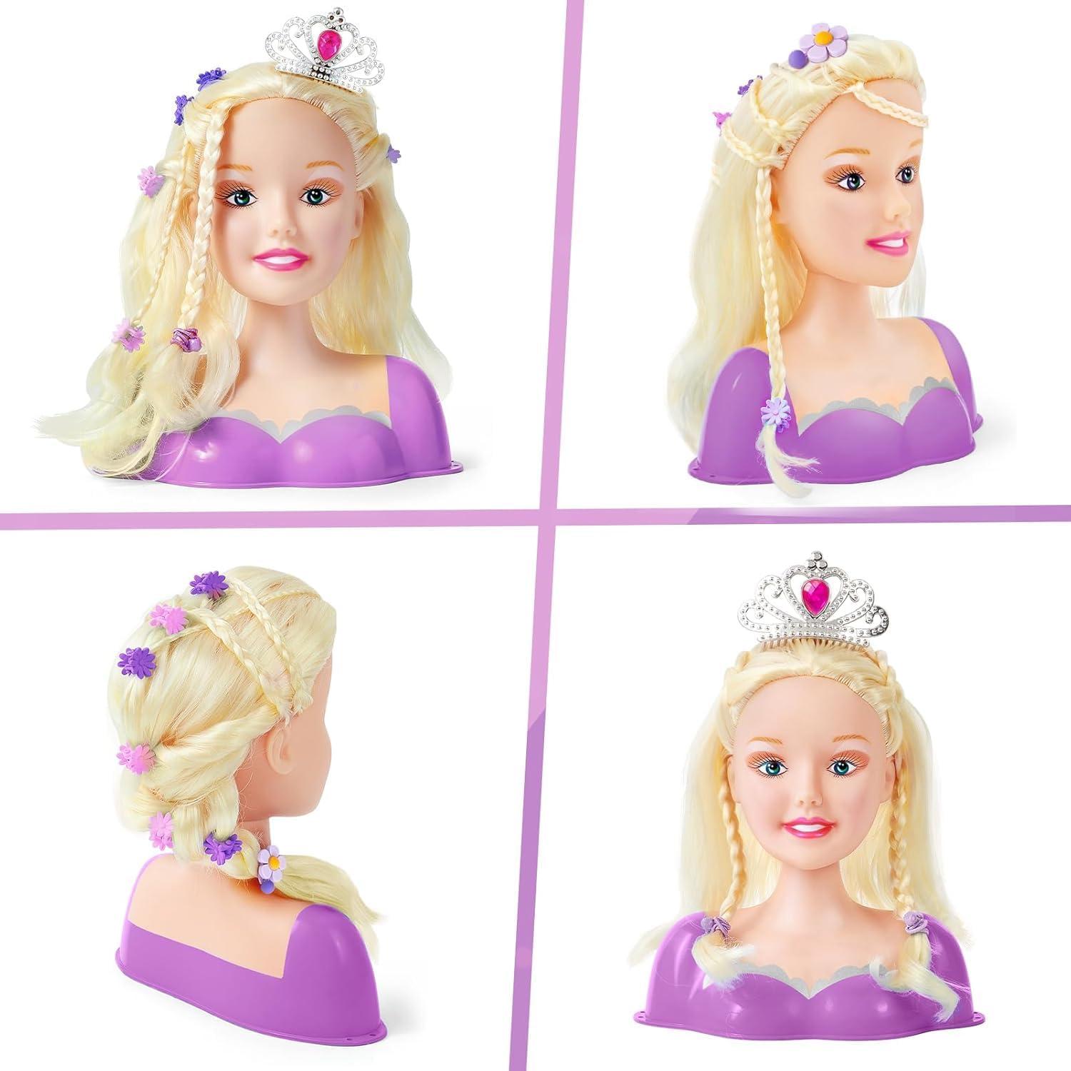 imageEnsemble Coiffure pour Enfants Fille Jouet Coiffure Sche Cheveux Fer Friser Tete a Coiffer Poupe de Maquiller Accessoires Coiffure de Salon Kit Jeu de Role Cadeaux Filles de 3 4 5 6 Ans