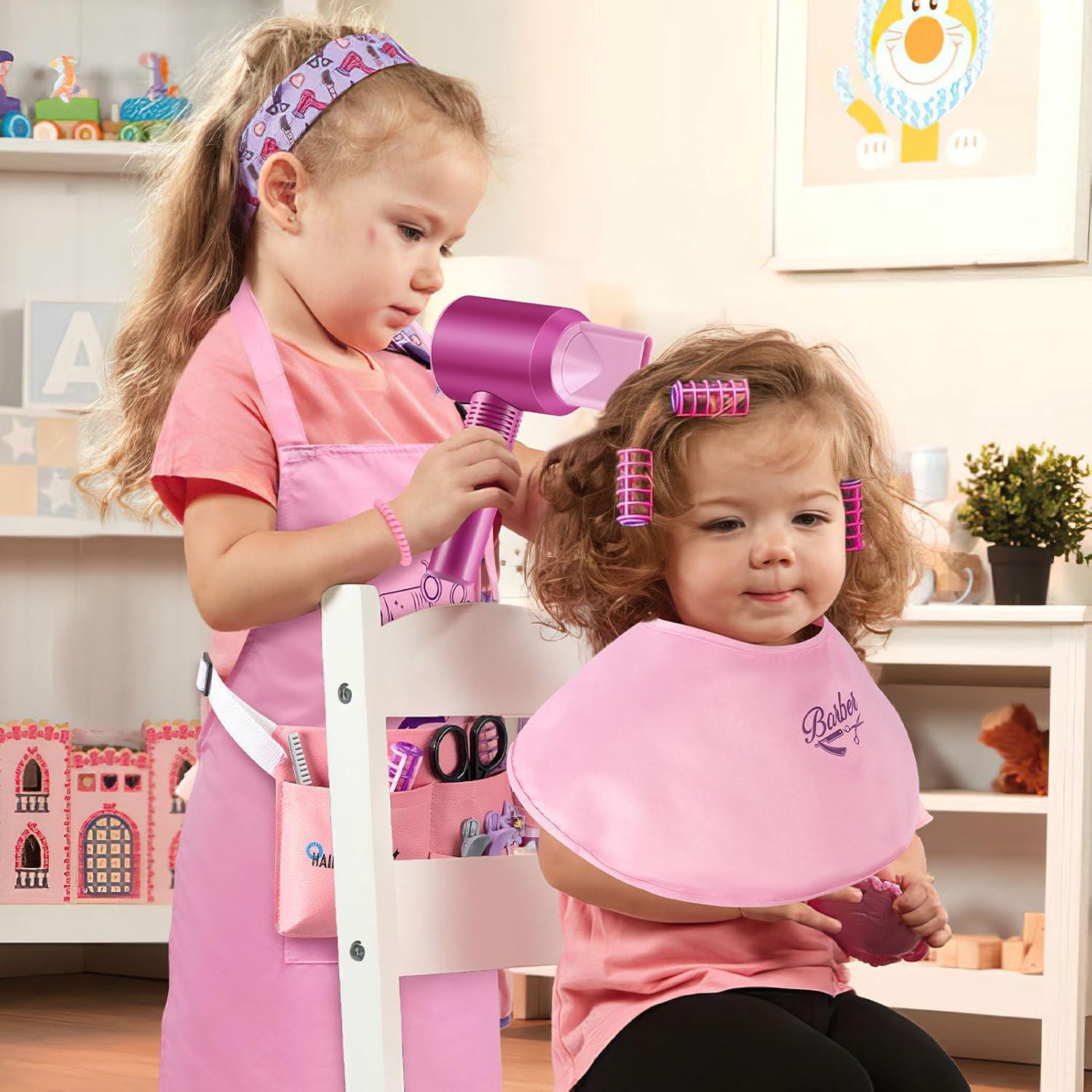 imageGC Kit Coiffure Enfant Fille Jouet avec ScheCheveux Lisseur Miroir Peigne Ciseaux Tablier Coiffeur Malette Accessoires de Coiffure Salon de Beaut Jeu de Role Cadeau pour Fille 3 4 5 6 7 Ans