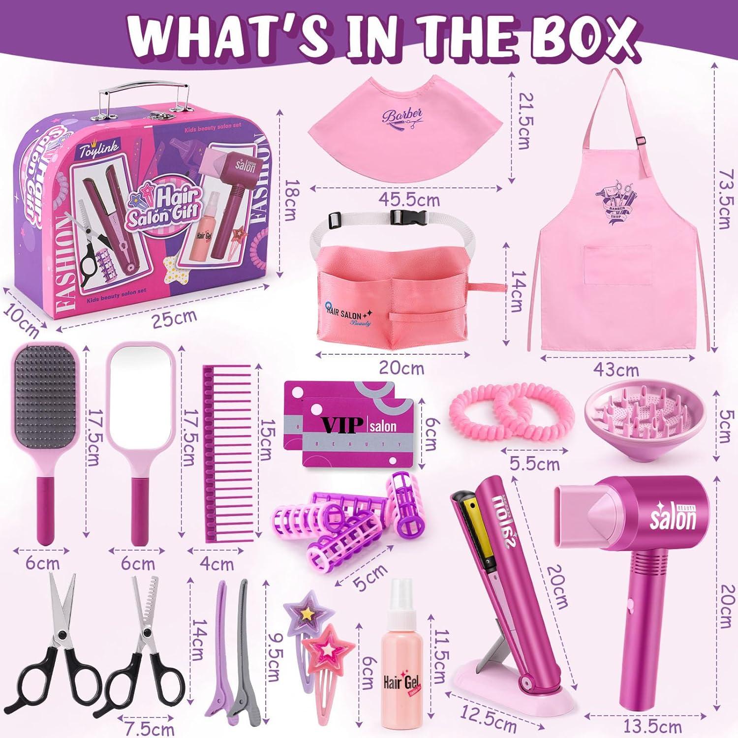 imageGC Kit Coiffure Enfant Fille Jouet avec ScheCheveux Lisseur Miroir Peigne Ciseaux Tablier Coiffeur Malette Accessoires de Coiffure Salon de Beaut Jeu de Role Cadeau pour Fille 3 4 5 6 7 Ans