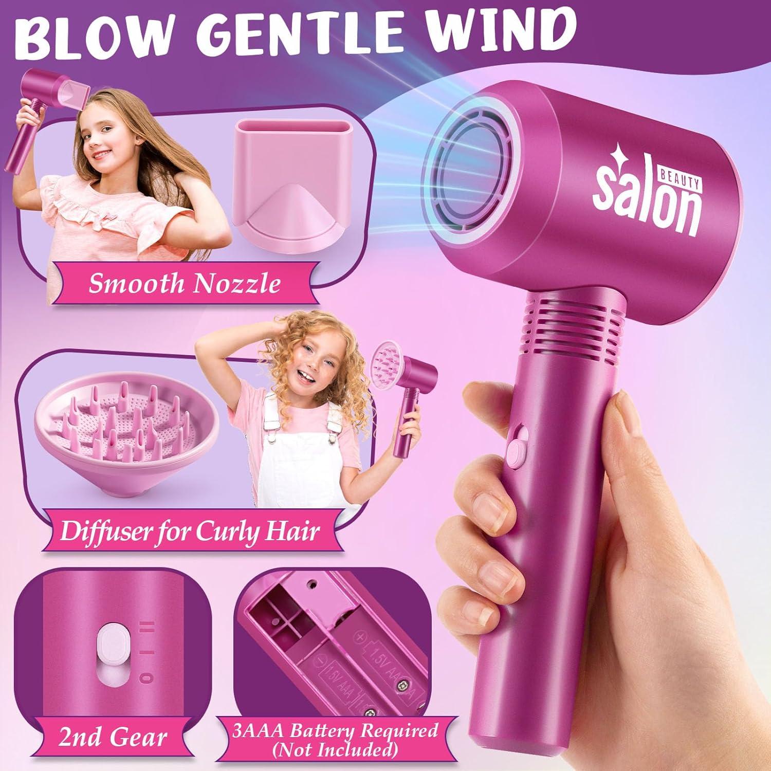 imageGC Kit Coiffure Enfant Fille Jouet avec ScheCheveux Lisseur Miroir Peigne Ciseaux Tablier Coiffeur Malette Accessoires de Coiffure Salon de Beaut Jeu de Role Cadeau pour Fille 3 4 5 6 7 Ans