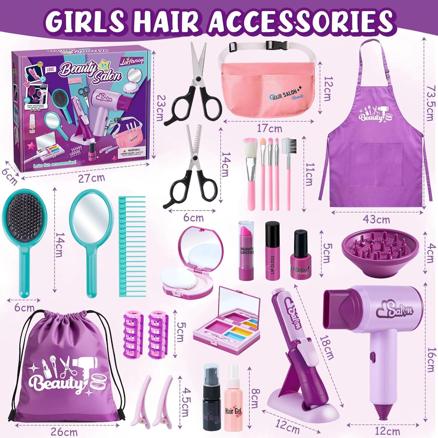 imageGC Set Coiffure Enfant Jouet Fille 3 4 5 6 7 Ans Kit Coiffure avec Sche Cheveux Lisseur Miroir Sac Cordon Ciseaux Tablier Accessoires de Coiffure Kit Coiffure Maquillage Jouet Cadeau Nol Fille