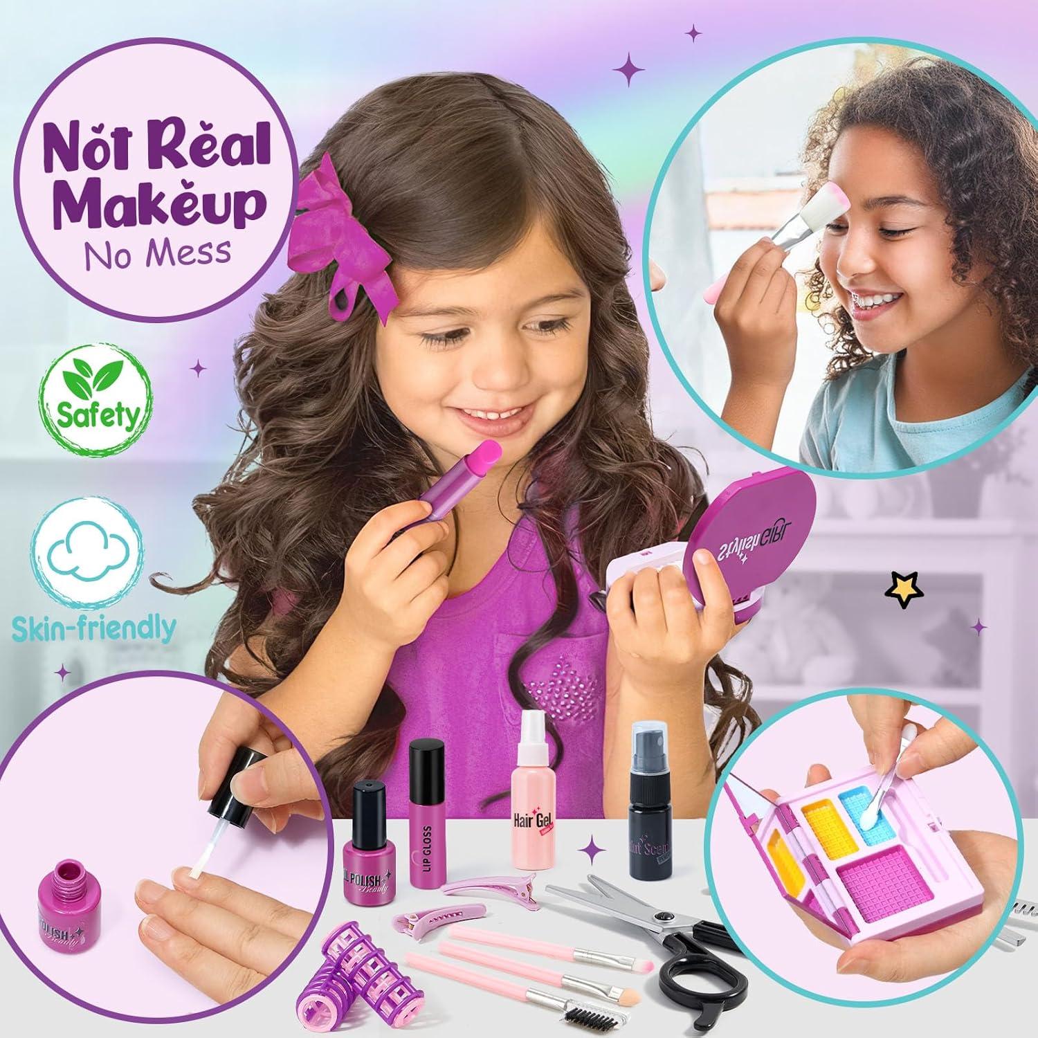 imageGC Set Coiffure Enfant Jouet Fille 3 4 5 6 7 Ans Kit Coiffure avec Sche Cheveux Lisseur Miroir Sac Cordon Ciseaux Tablier Accessoires de Coiffure Kit Coiffure Maquillage Jouet Cadeau Nol Fille