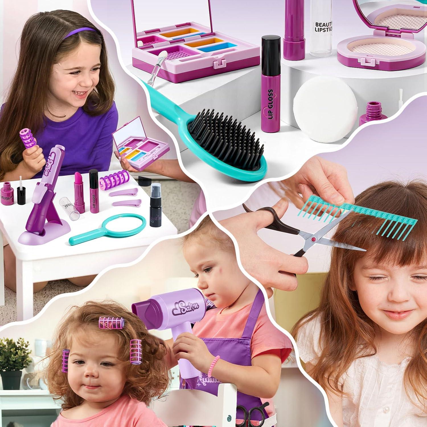imageGC Set Coiffure Enfant Jouet Fille 3 4 5 6 7 Ans Kit Coiffure avec Sche Cheveux Lisseur Miroir Sac Cordon Ciseaux Tablier Accessoires de Coiffure Kit Coiffure Maquillage Jouet Cadeau Nol Fille