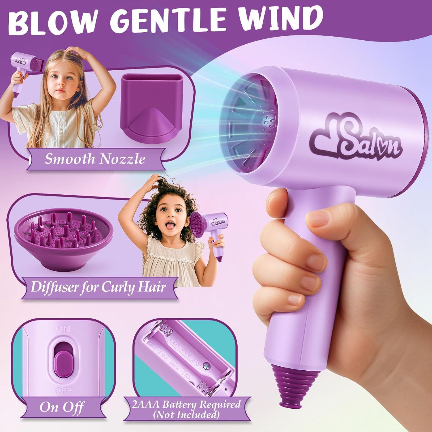 imageGC Set Coiffure Enfant Jouet Fille 3 4 5 6 7 Ans Kit Coiffure avec Sche Cheveux Lisseur Miroir Sac Cordon Ciseaux Tablier Accessoires de Coiffure Kit Coiffure Maquillage Jouet Cadeau Nol Fille