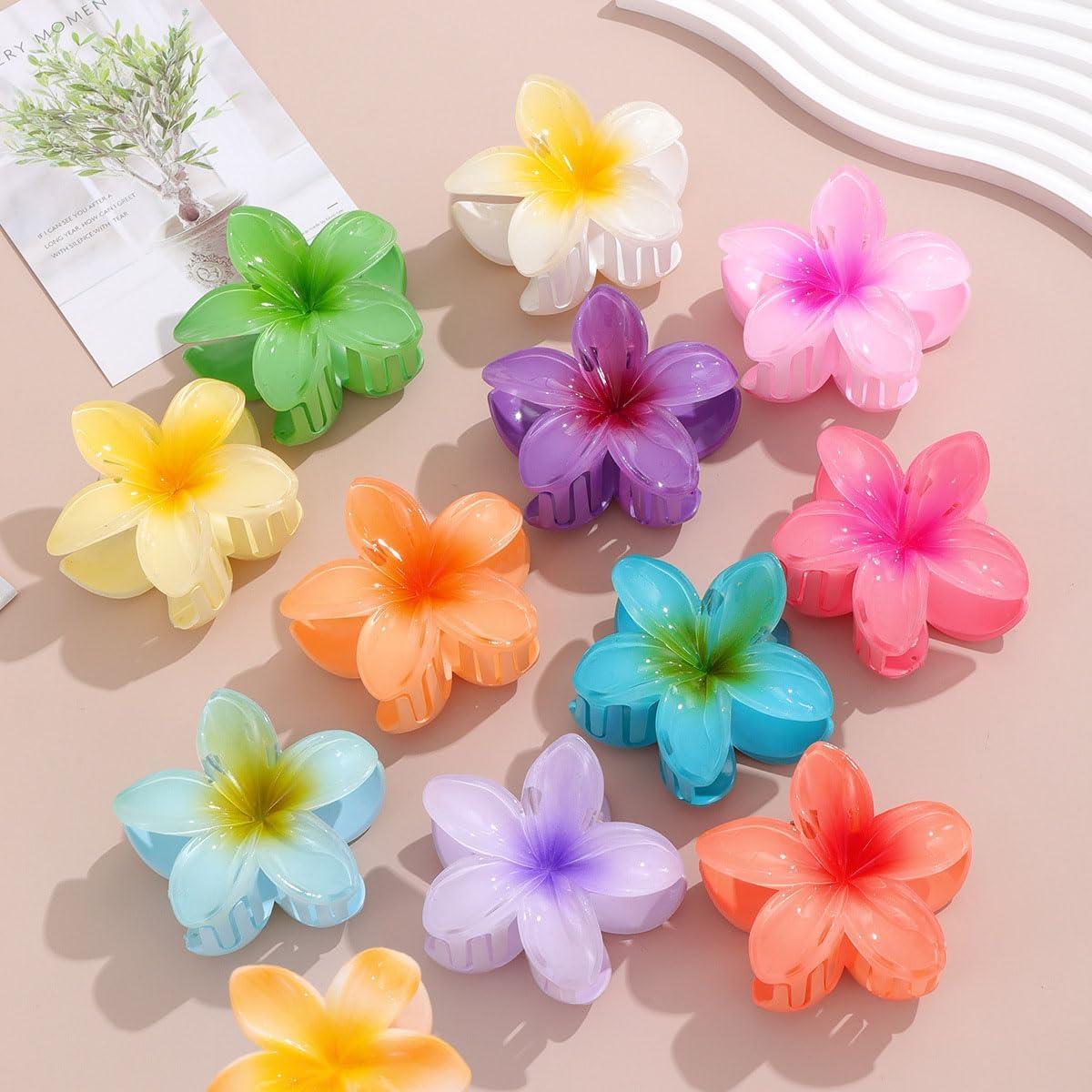 imageLot de 12 Pinces Cheveux en Forme de Fleur BetterJonny Grandes Pince a Cheveux Fleur Hawaenne Accessoires de Cheveux Accessoires de Coiffure Mignonnes pour Femmes Filles 8cm