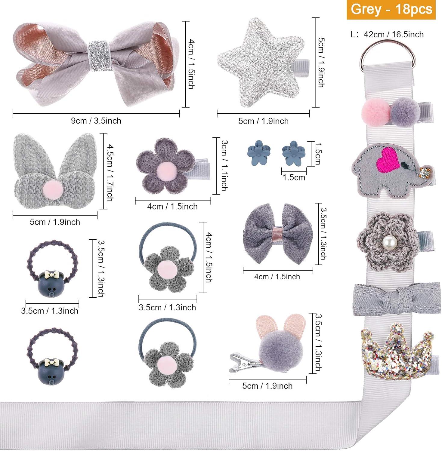 imageMELLIEX 36 Pices Barrettes et Pinces Cheveux Bb Accessoires Cheveux avec Ruban et Bandes de Rangement pour Filles et EnfantsGris