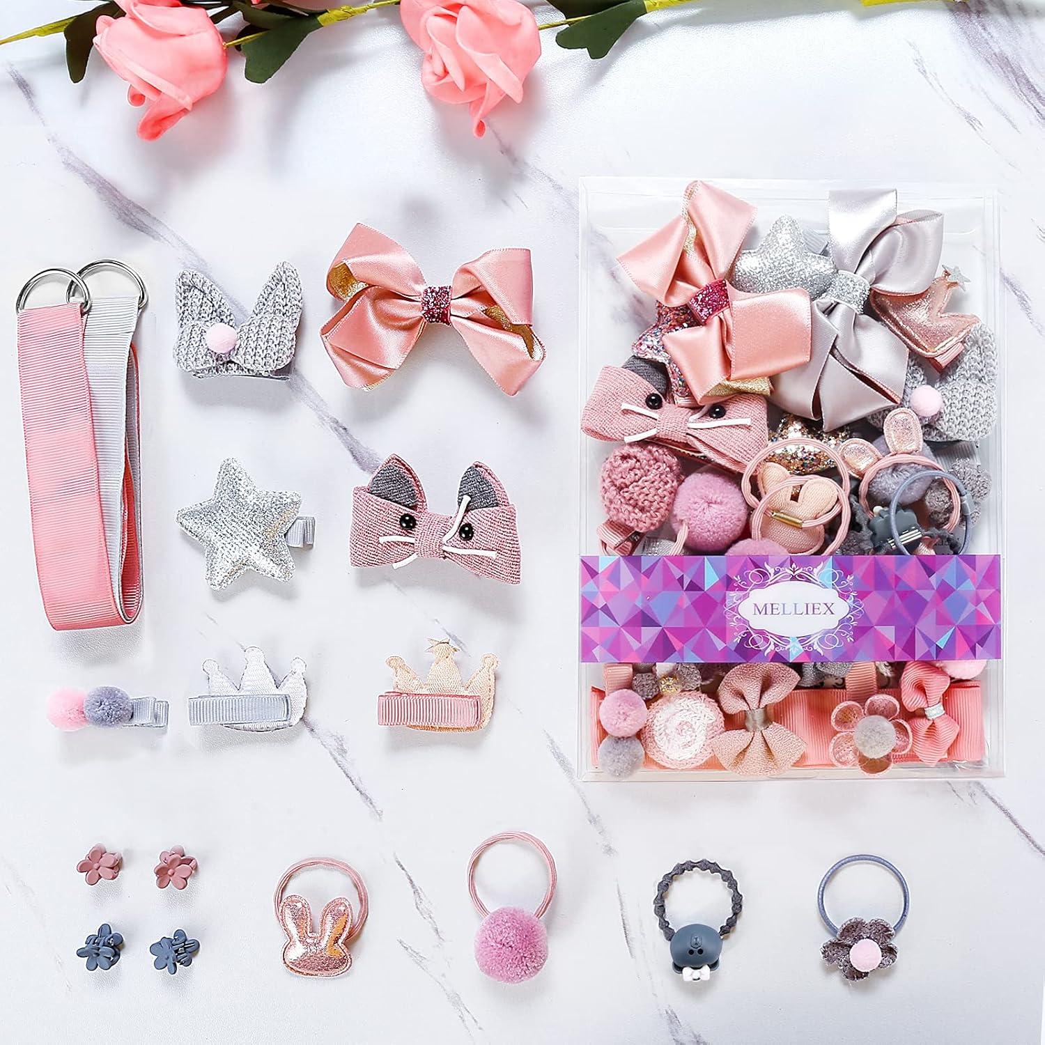 imageMELLIEX 36 Pices Barrettes et Pinces Cheveux Bb Accessoires Cheveux avec Ruban et Bandes de Rangement pour Filles et EnfantsGris