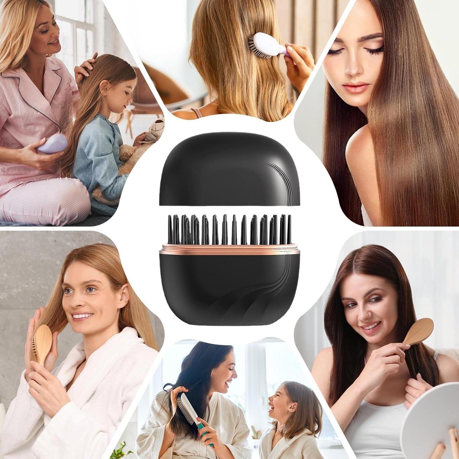 imageMini Brosse Lisseuse Sans FilOutil De Coiffure Portable Brosse Lisser Chauffage Rapidepour Filles Dames Voyageurs Professionnels Occups Salon Vacances Utilisation QuotidienneNoir