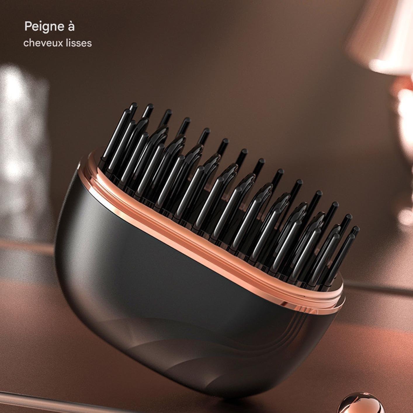 imageMini Brosse Lisseuse Sans FilOutil De Coiffure Portable Brosse Lisser Chauffage Rapidepour Filles Dames Voyageurs Professionnels Occups Salon Vacances Utilisation QuotidienneNoir