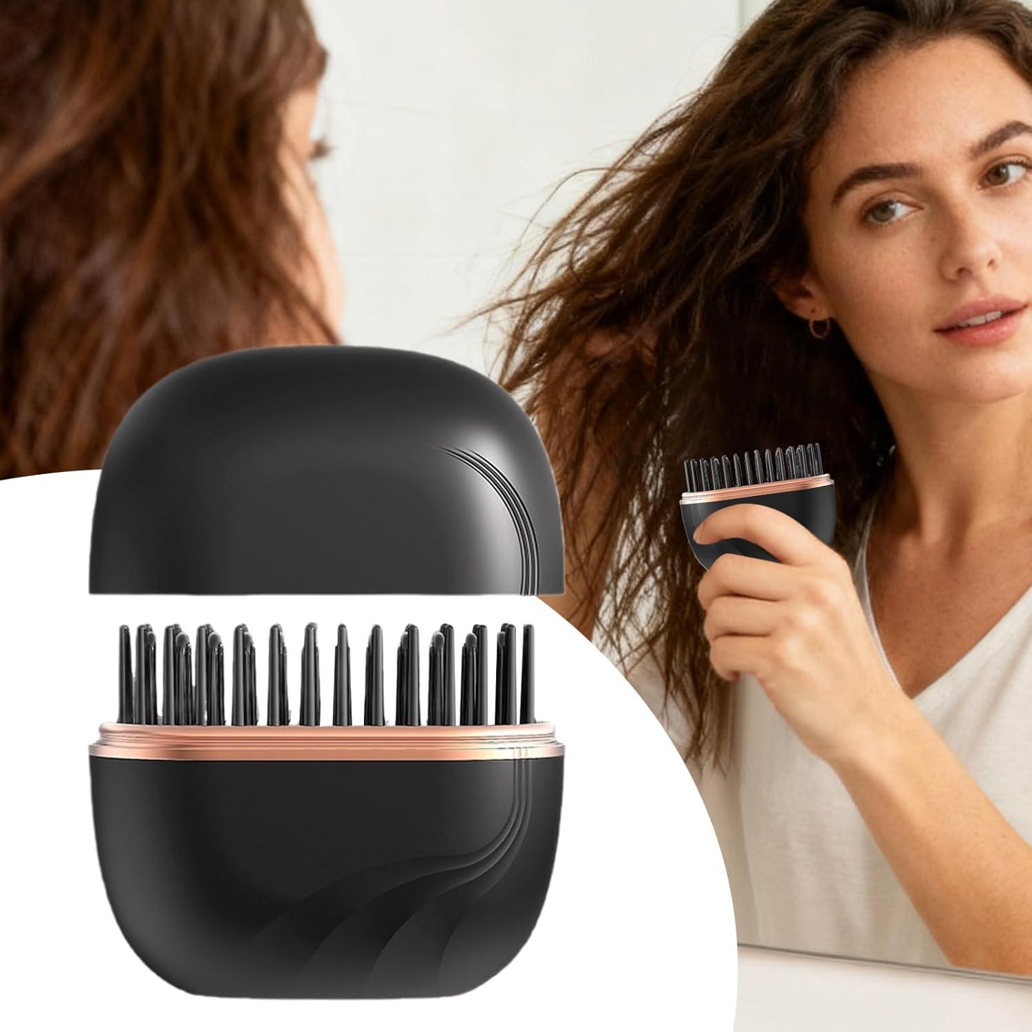 imageMini Brosse Lisseuse Sans FilOutil De Coiffure Portable Brosse Lisser Chauffage Rapidepour Filles Dames Voyageurs Professionnels Occups Salon Vacances Utilisation QuotidienneNoir