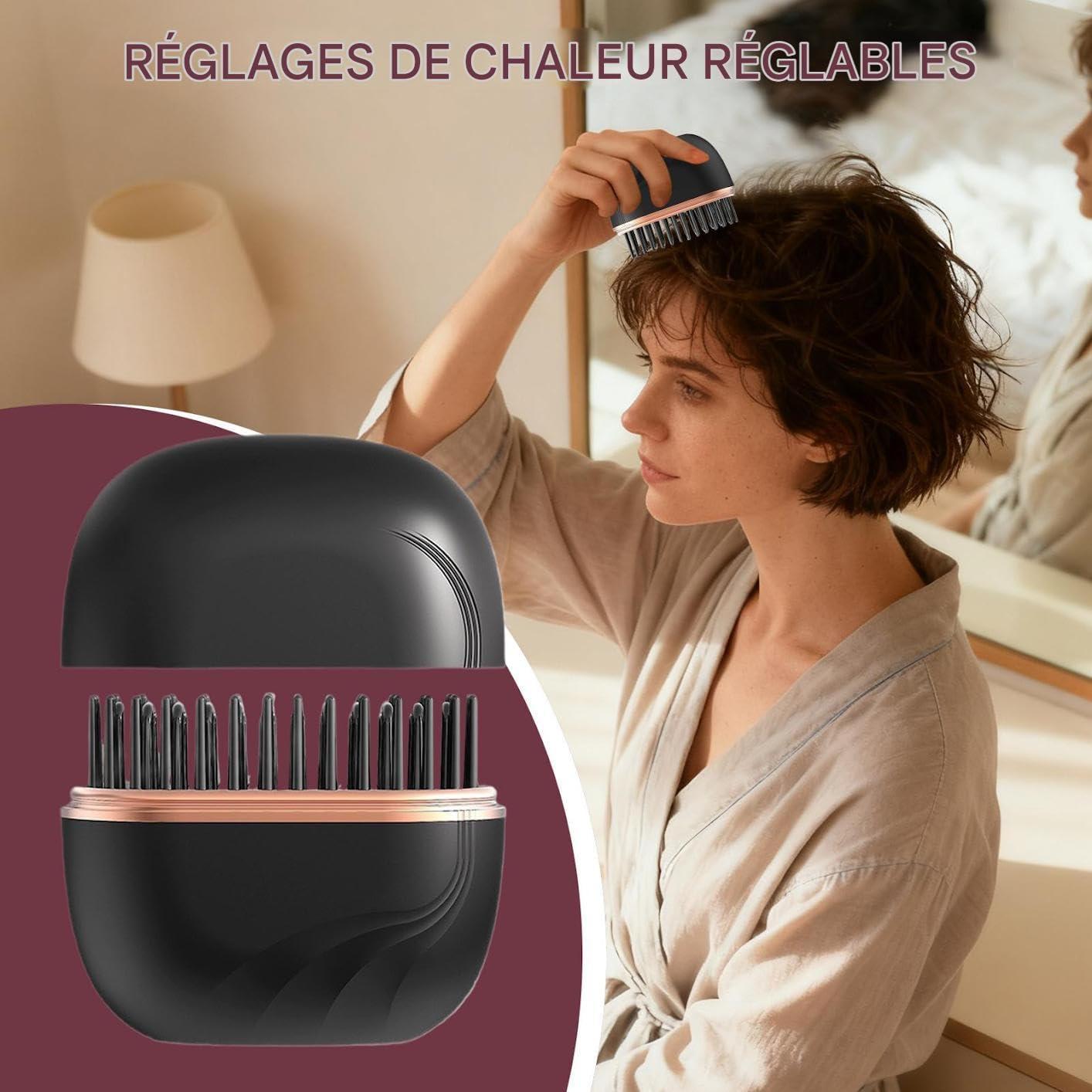 imageMini Brosse Lisseuse Sans FilOutil De Coiffure Portable Brosse Lisser Chauffage Rapidepour Filles Dames Voyageurs Professionnels Occups Salon Vacances Utilisation QuotidienneNoir