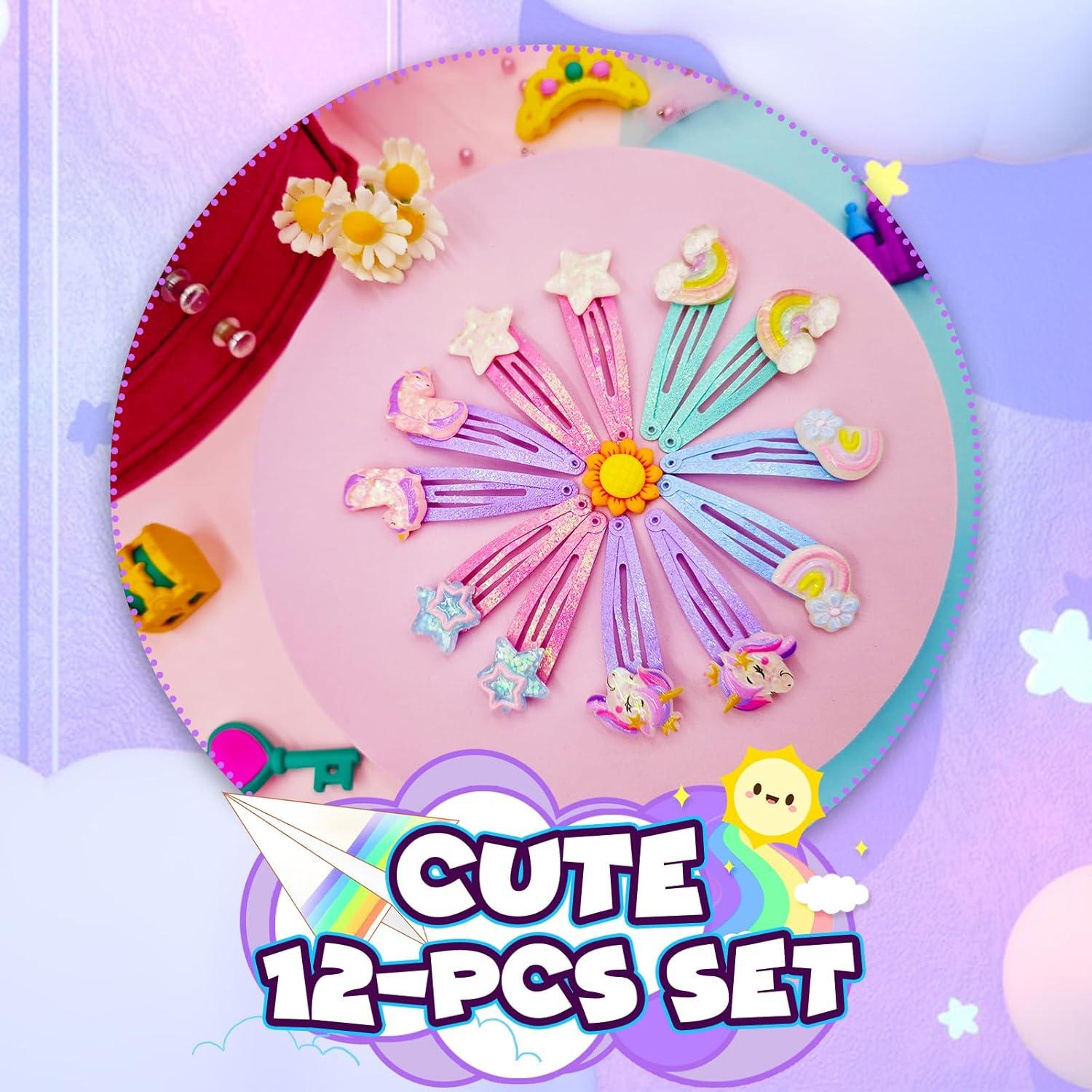 imagePinkSheep Barrettes cheveux licorne 6 paires12 packs dpingles cheveux arcenciel en forme de nuage pinces cheveux mignonnes pour bbs filles ados et enfantsStyle C