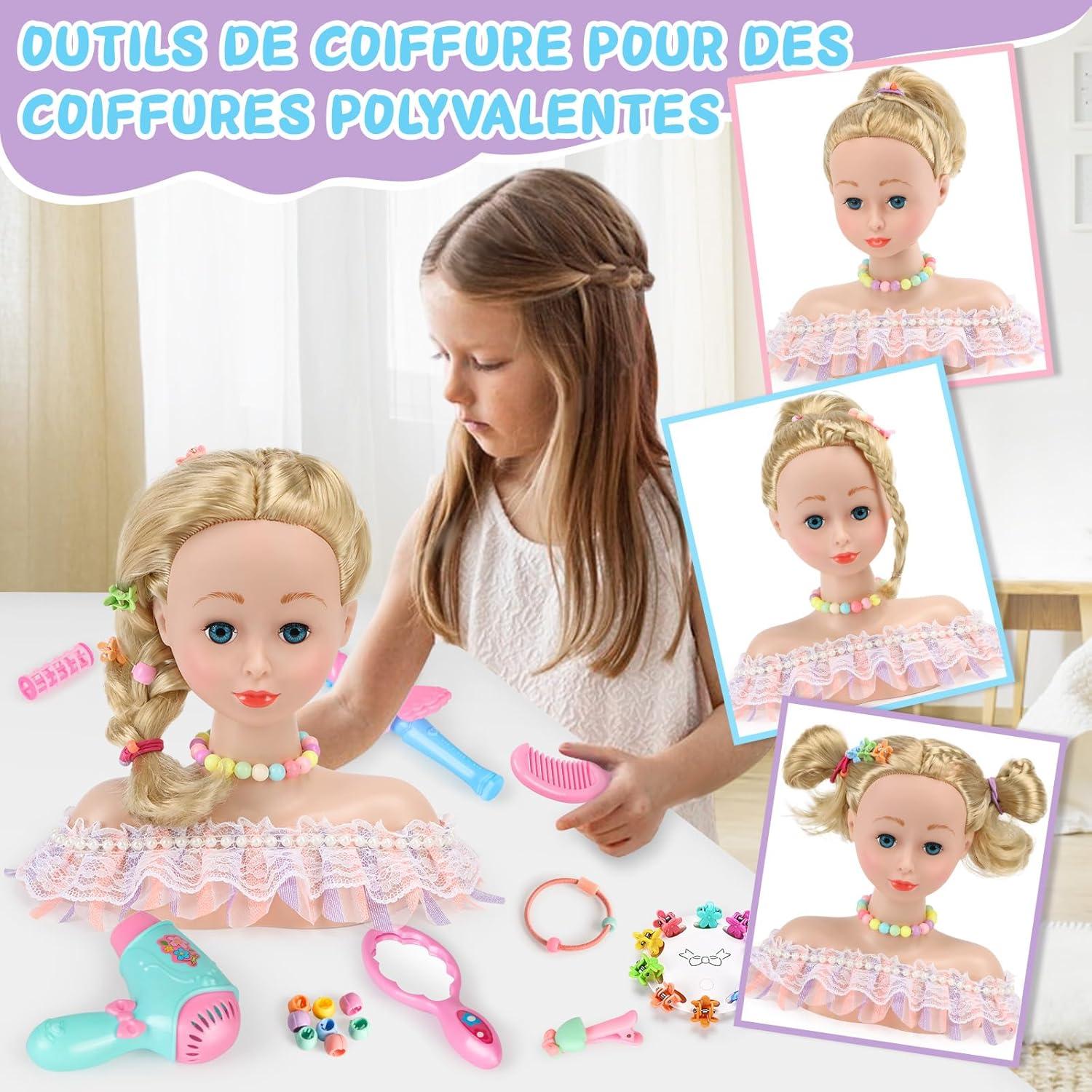 imageTtes Coiffer Enfant 58 Pices Tte de Poupe de Maquillage pour Fille Jouet de Maquiller et de Coiffure Cadeau pour Anniversaire Nol pour Partir de 3 Ans RoseRose
