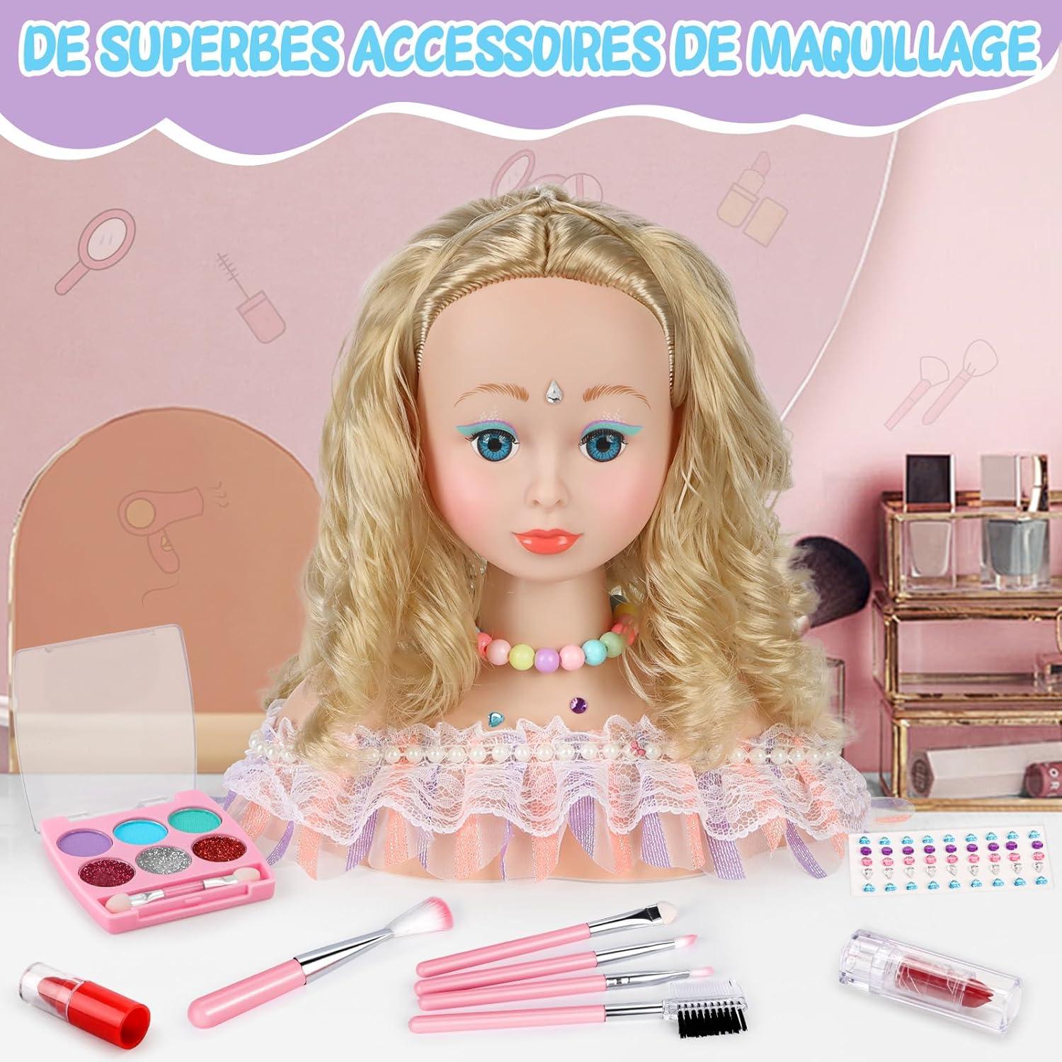imageTtes Coiffer Enfant 58 Pices Tte de Poupe de Maquillage pour Fille Jouet de Maquiller et de Coiffure Cadeau pour Anniversaire Nol pour Partir de 3 Ans RoseRose
