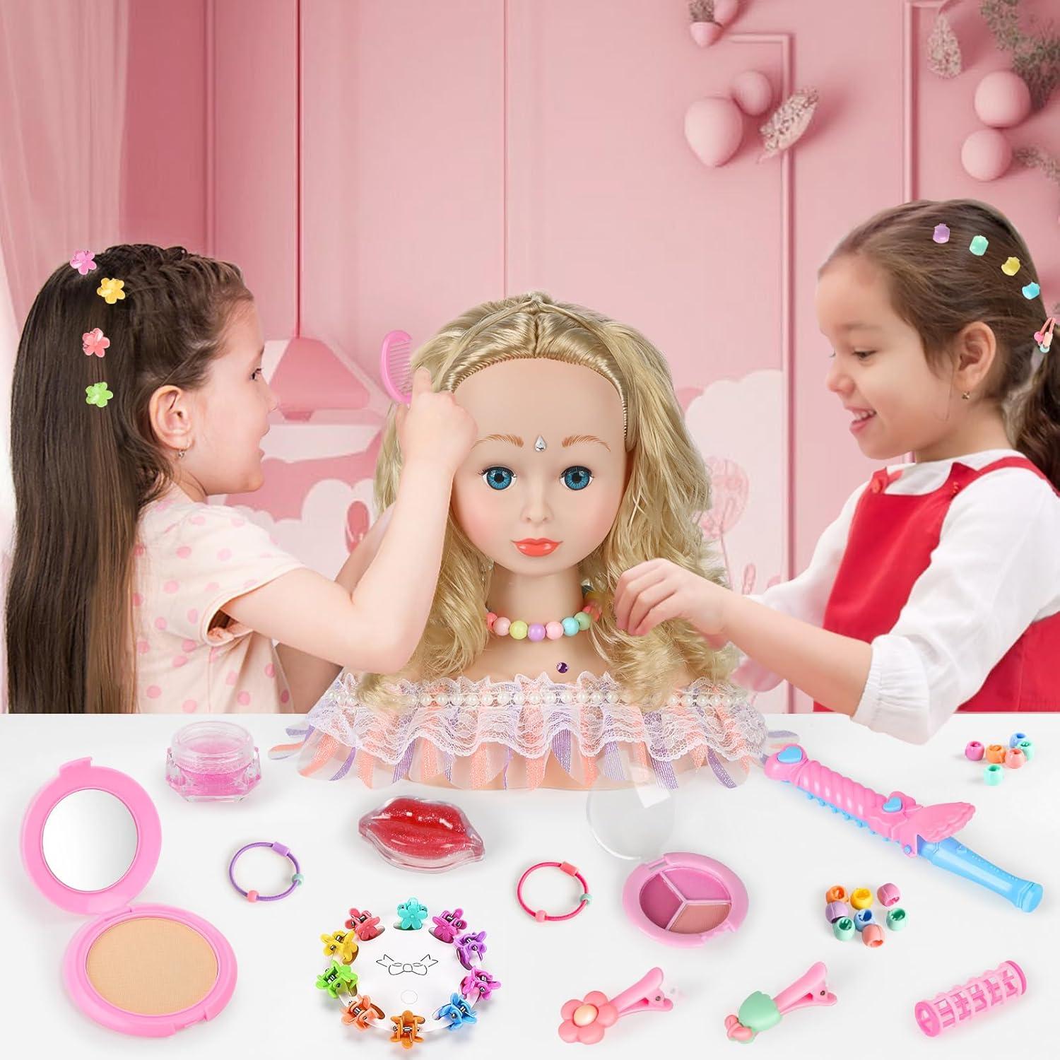 imageTtes Coiffer Enfant 58 Pices Tte de Poupe de Maquillage pour Fille Jouet de Maquiller et de Coiffure Cadeau pour Anniversaire Nol pour Partir de 3 Ans RoseRose