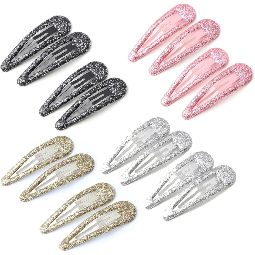 image16 Pcs Briller Clips Pression pour Cheveux Clips Cheveux en Mtal Color Paillettes Clips Cheveux Barrettes Accessoires de CoiffureNoir4 Argent4 Or4 Rose4