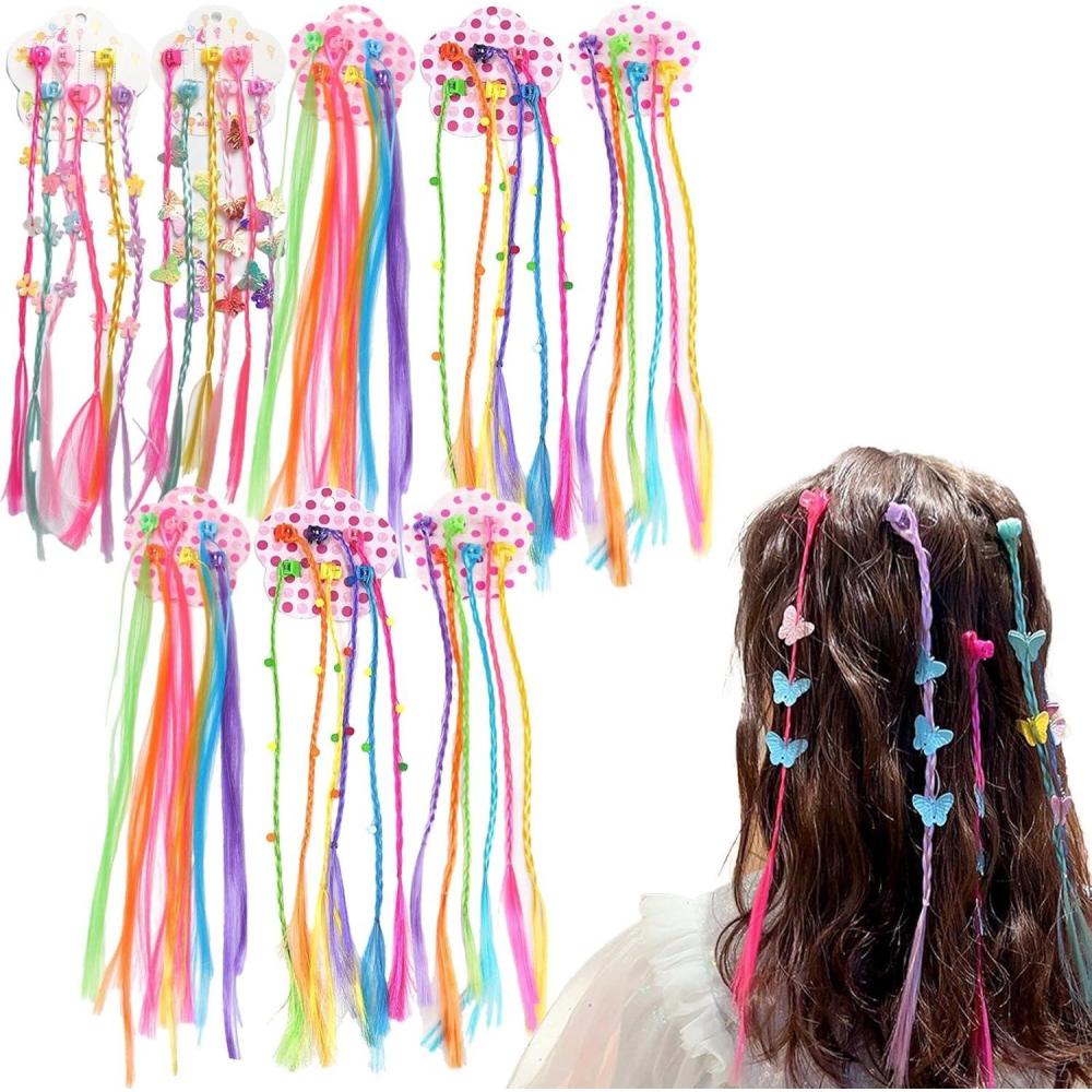 image48 Pices Extensions de Cheveux Colores Clip Mches et Tresses pour Filles et Enfants Accessoires de Coiffure pour Anniversaire Fte Carnaval et Spectacle