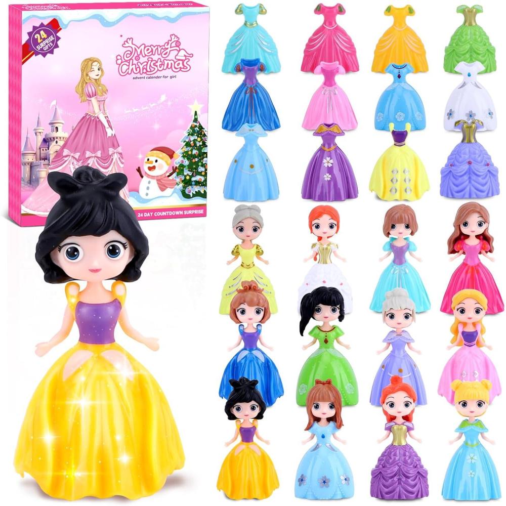 imageCalendrier de lAvent pour Filles Calendrier de Compte Rebours de 24 Jours pour Enfants Habillage de Princesse Comptences Motrices Tenues et Coiffures Jouet
