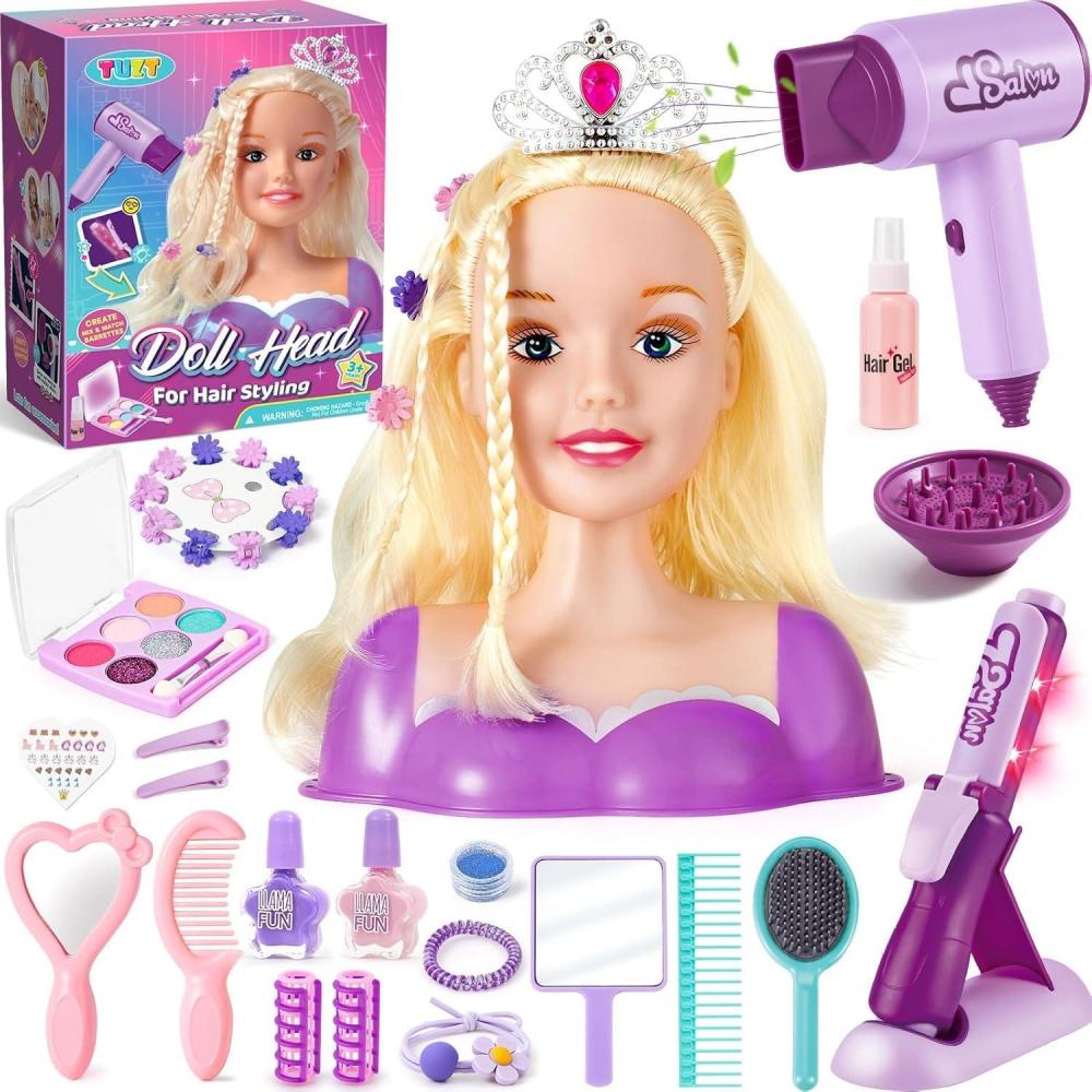 imageEnsemble Coiffure pour Enfants Fille Jouet Coiffure Sche Cheveux Fer Friser Tete a Coiffer Poupe de Maquiller Accessoires Coiffure de Salon Kit Jeu de Role Cadeaux Filles de 3 4 5 6 Ans